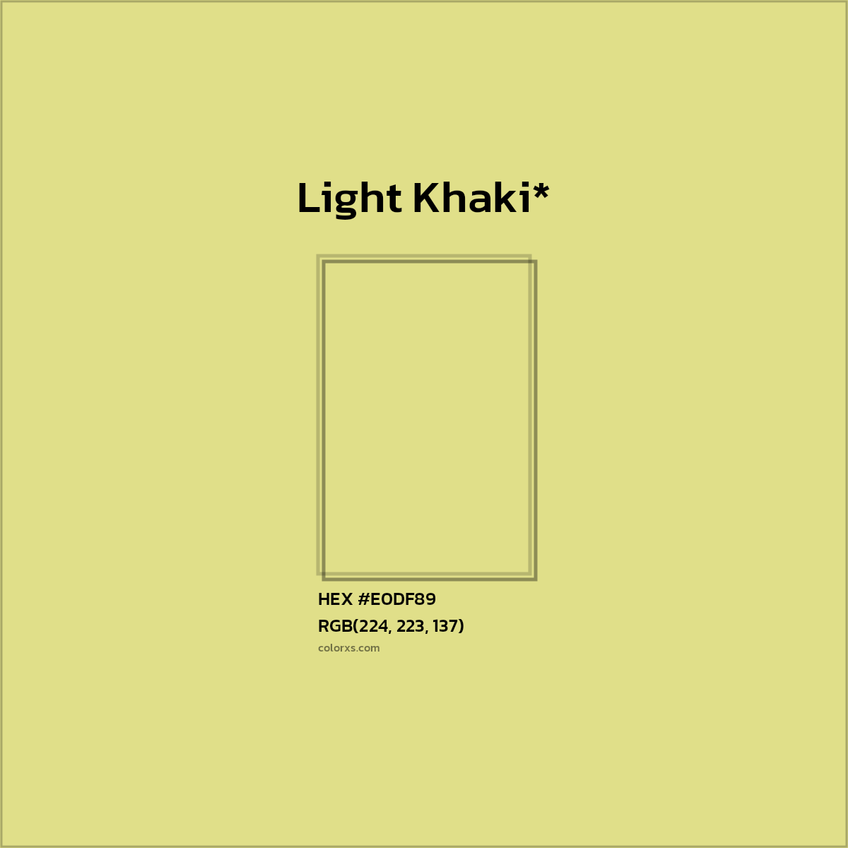 #E0DF89 hex color. RGB, RYB, CMYK, HSL, HSV codes and color conversions. Matching color names, palettes, paints.