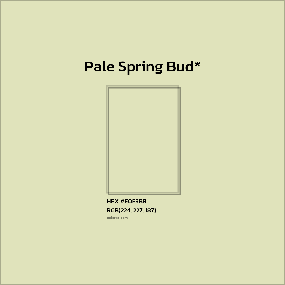 #E0E3BB hex color. RGB, RYB, CMYK, HSL, HSV codes and color conversions. Matching color names, palettes, paints.