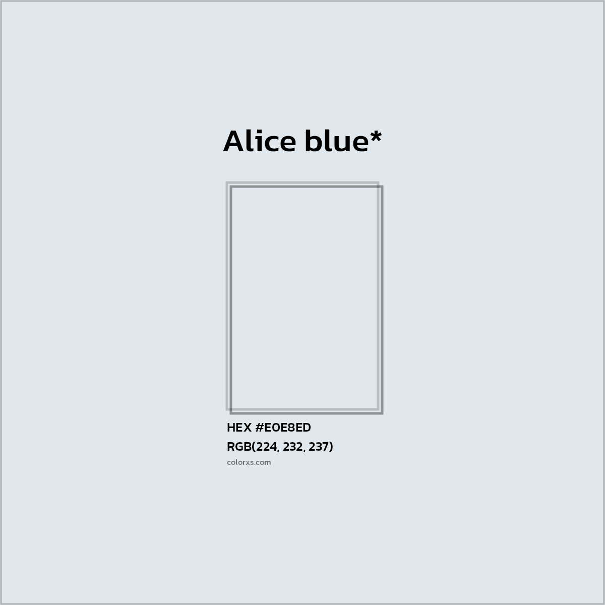 #E0E8ED hex color. RGB, RYB, CMYK, HSL, HSV codes and color conversions. Matching color names, palettes, paints.