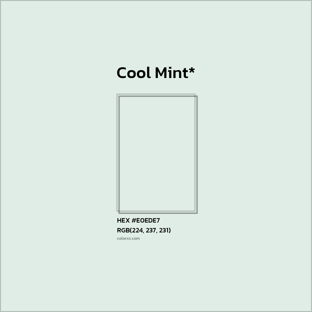 #E0EDE7 hex color. RGB, RYB, CMYK, HSL, HSV codes and color conversions. Matching color names, palettes, paints.