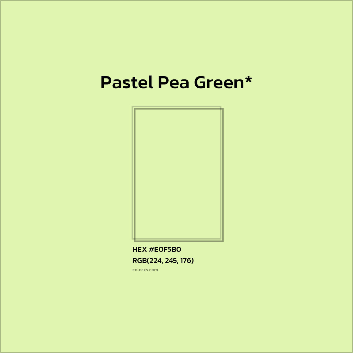 #E0F5B0 hex color. RGB, RYB, CMYK, HSL, HSV codes and color conversions. Matching color names, palettes, paints.