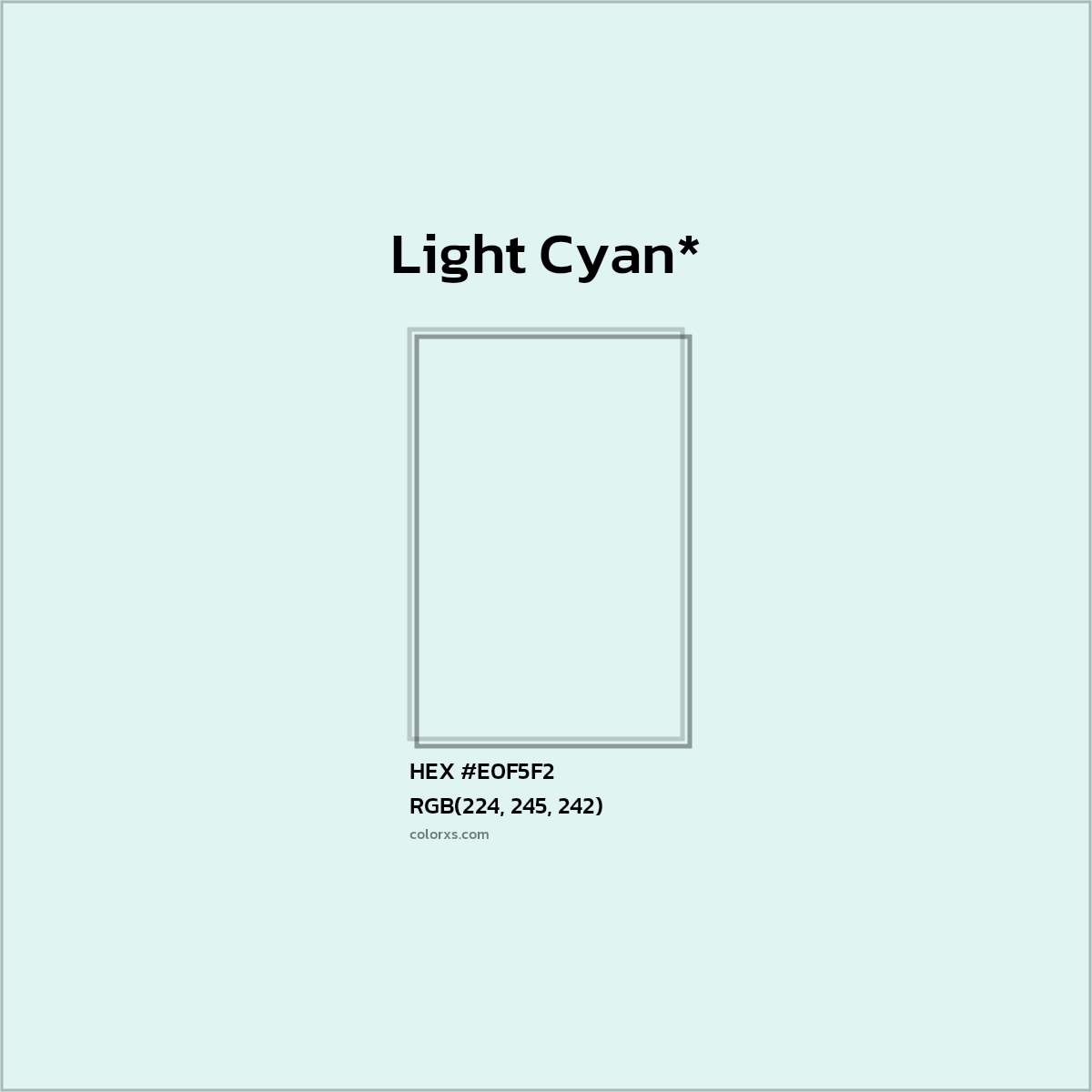 #E0F5F2 hex color. RGB, RYB, CMYK, HSL, HSV codes and color conversions. Matching color names, palettes, paints.