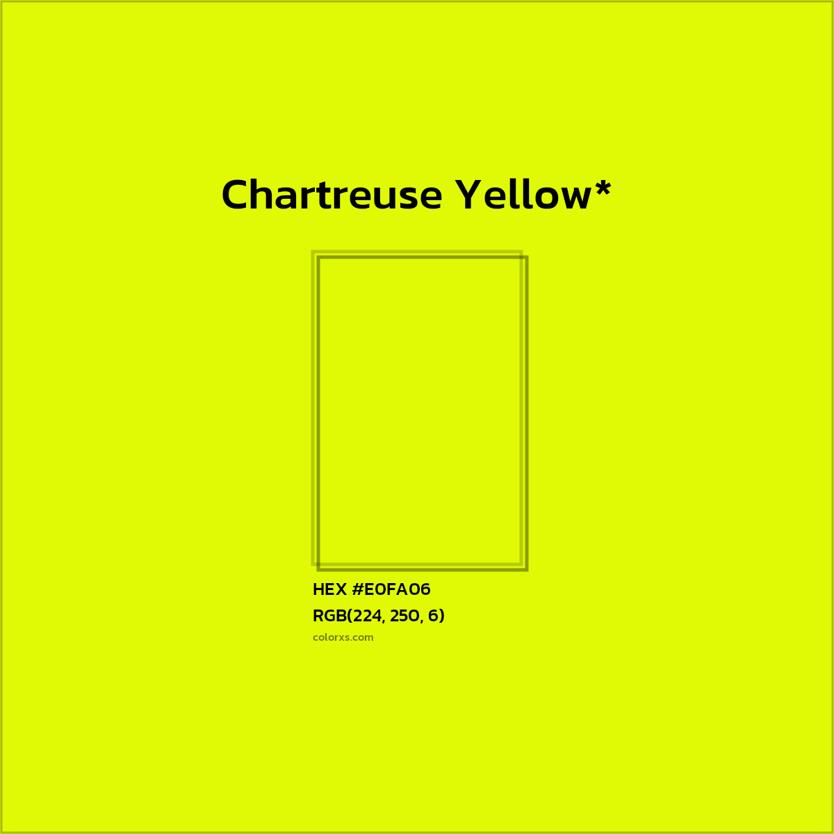 #E0FA06 hex color. RGB, RYB, CMYK, HSL, HSV codes and color conversions. Matching color names, palettes, paints.
