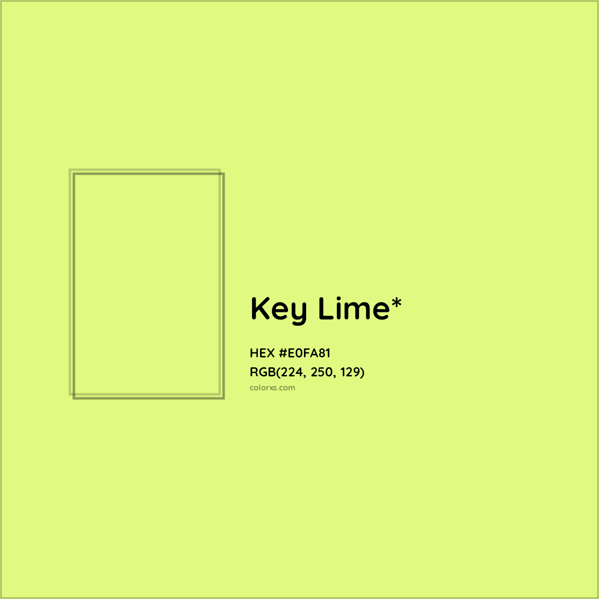 #E0FA81 hex color. RGB, RYB, CMYK, HSL, HSV codes and color conversions. Matching color names, palettes, paints.