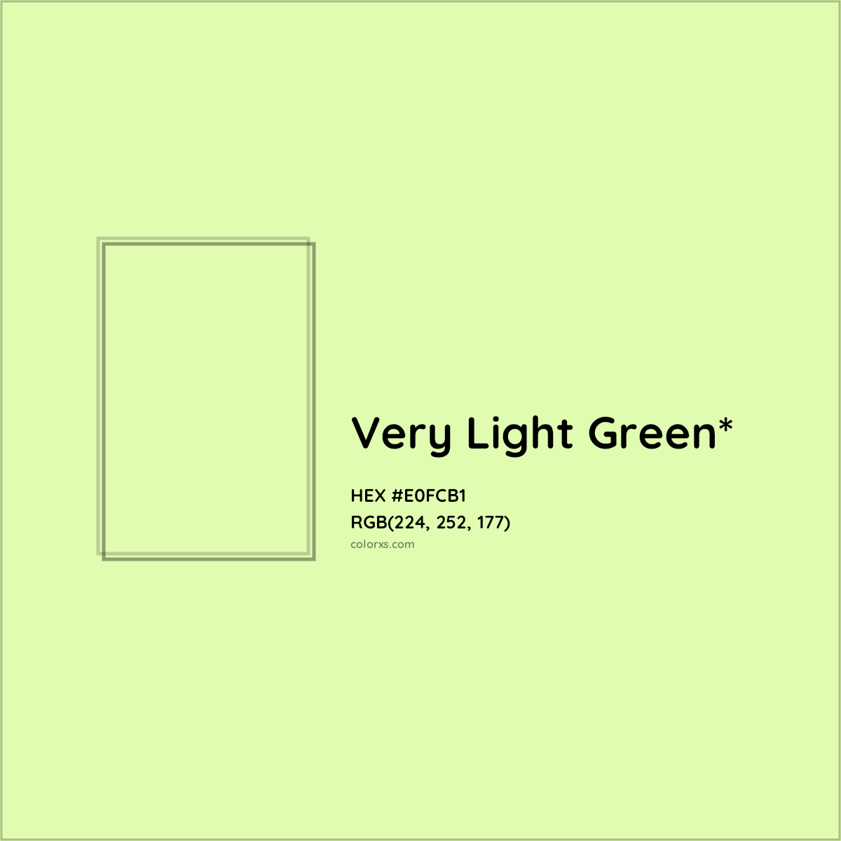 #E0FCB1 hex color. RGB, RYB, CMYK, HSL, HSV codes and color conversions. Matching color names, palettes, paints.