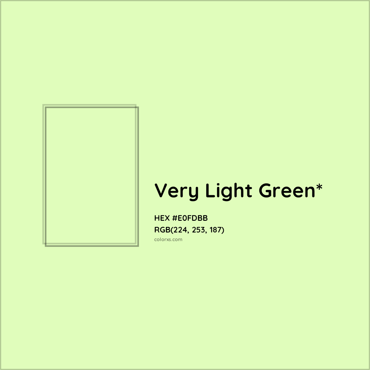 #E0FDBB hex color. RGB, RYB, CMYK, HSL, HSV codes and color conversions. Matching color names, palettes, paints.