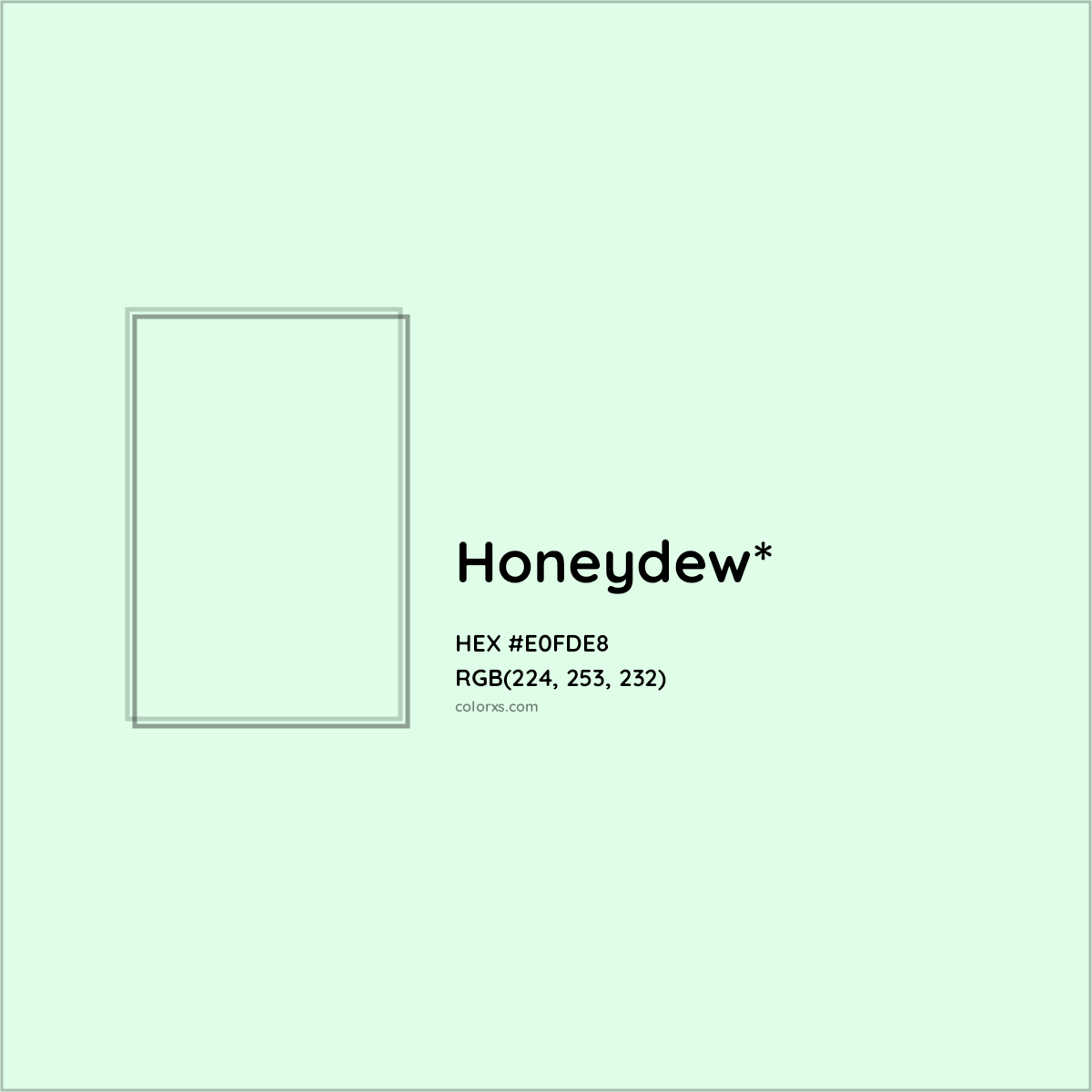 #E0FDE8 hex color. RGB, RYB, CMYK, HSL, HSV codes and color conversions. Matching color names, palettes, paints.