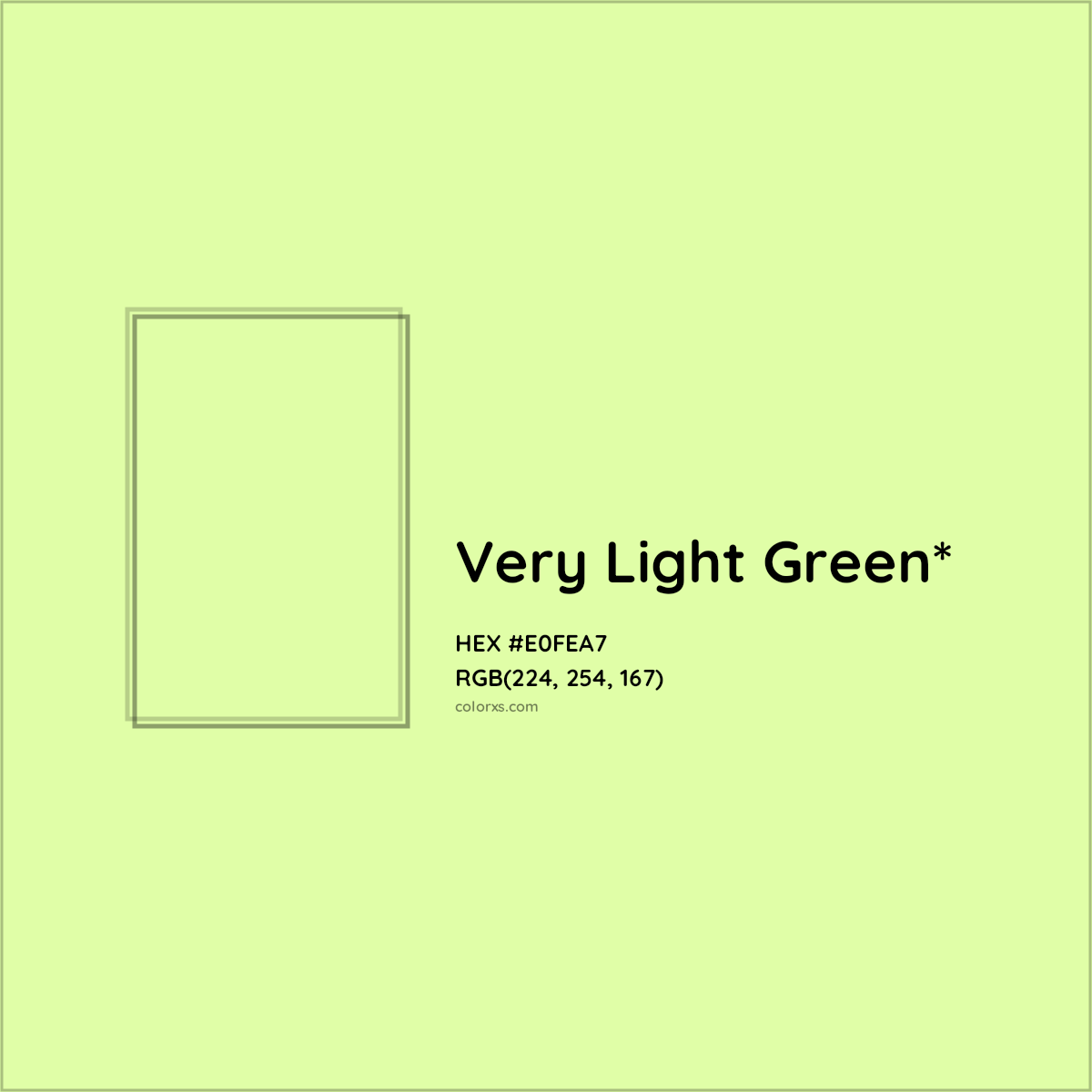 #E0FEA7 hex color. RGB, RYB, CMYK, HSL, HSV codes and color conversions. Matching color names, palettes, paints.