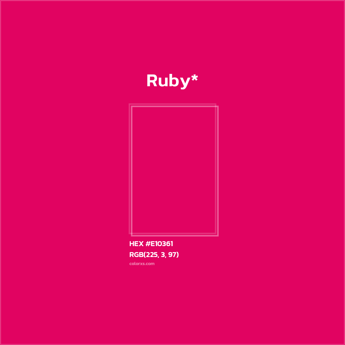 #E10361 hex color. RGB, RYB, CMYK, HSL, HSV codes and color conversions. Matching color names, palettes, paints.
