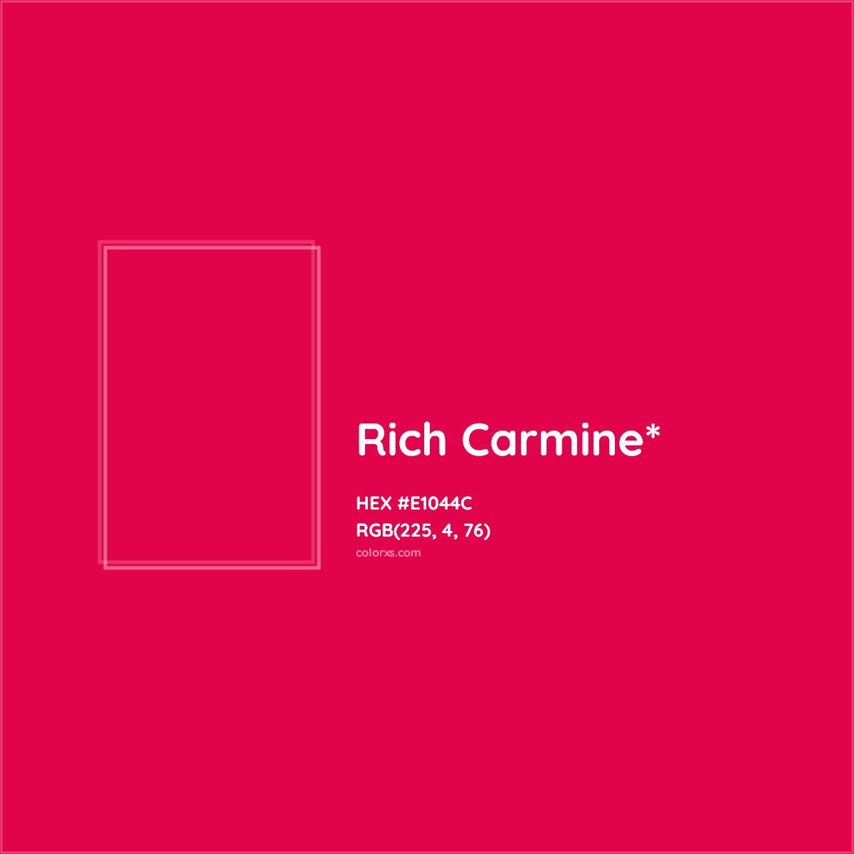 #E1044C hex color. RGB, RYB, CMYK, HSL, HSV codes and color conversions. Matching color names, palettes, paints.