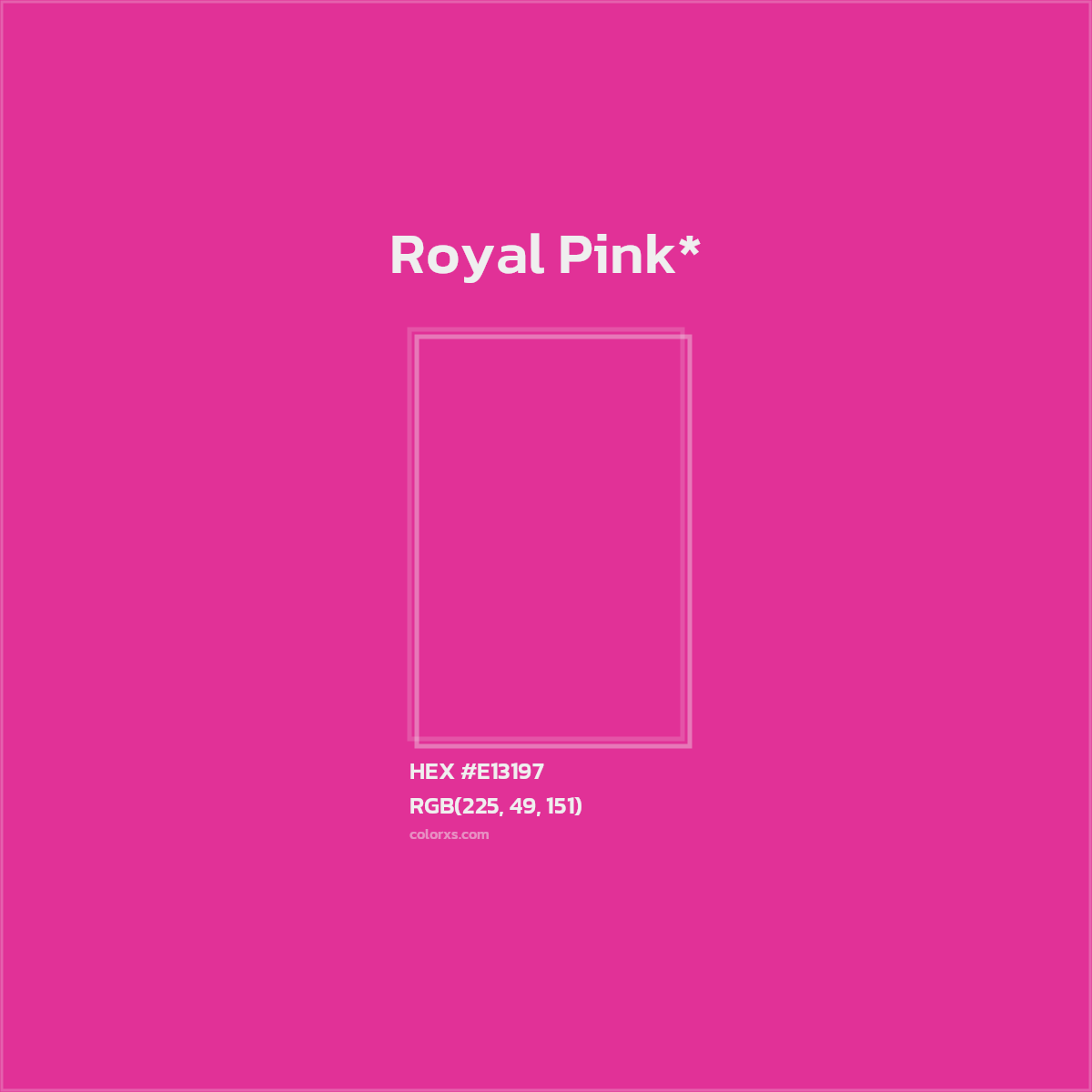 #E13197 hex color. RGB, RYB, CMYK, HSL, HSV codes and color conversions. Matching color names, palettes, paints.