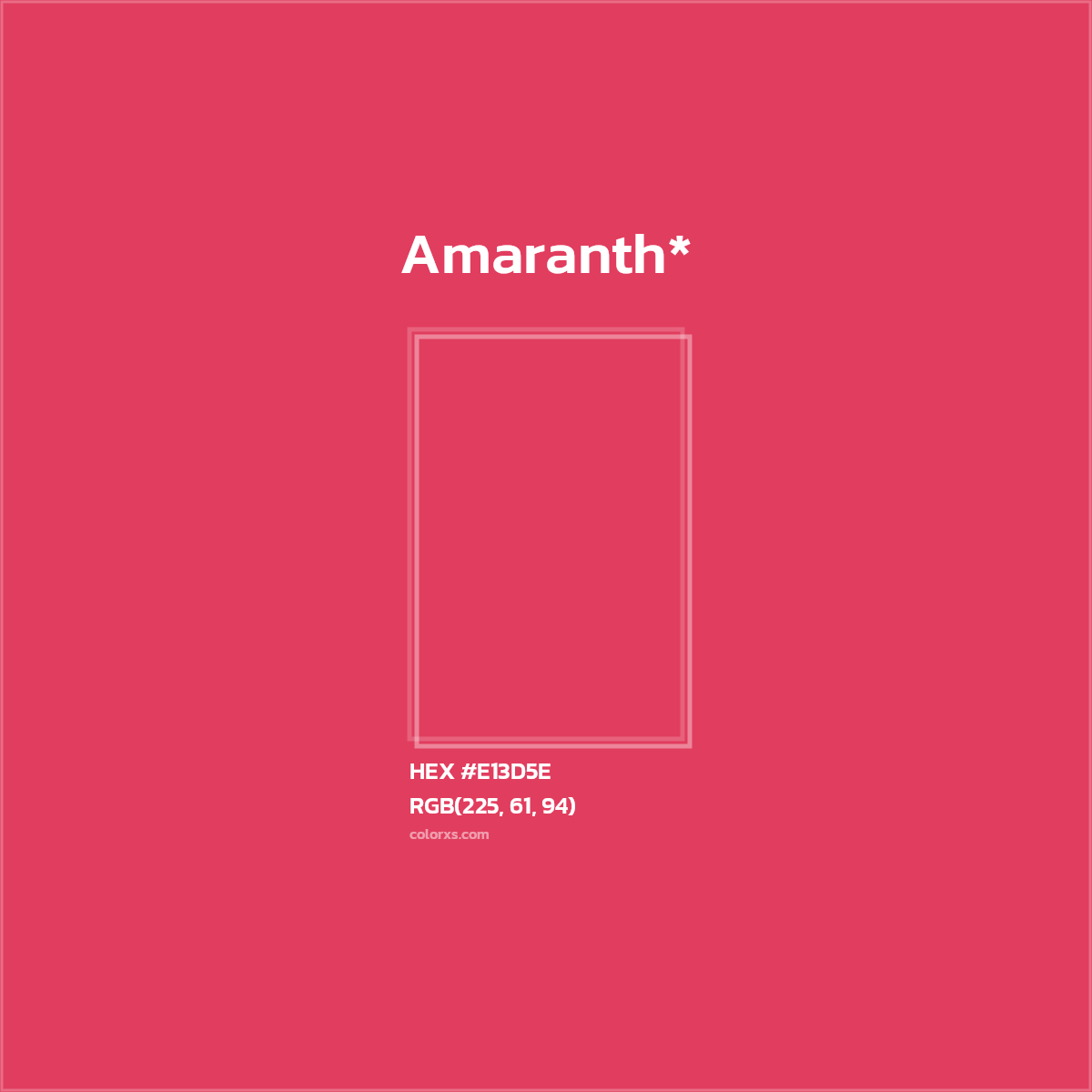 #E13D5E hex color. RGB, RYB, CMYK, HSL, HSV codes and color conversions. Matching color names, palettes, paints.
