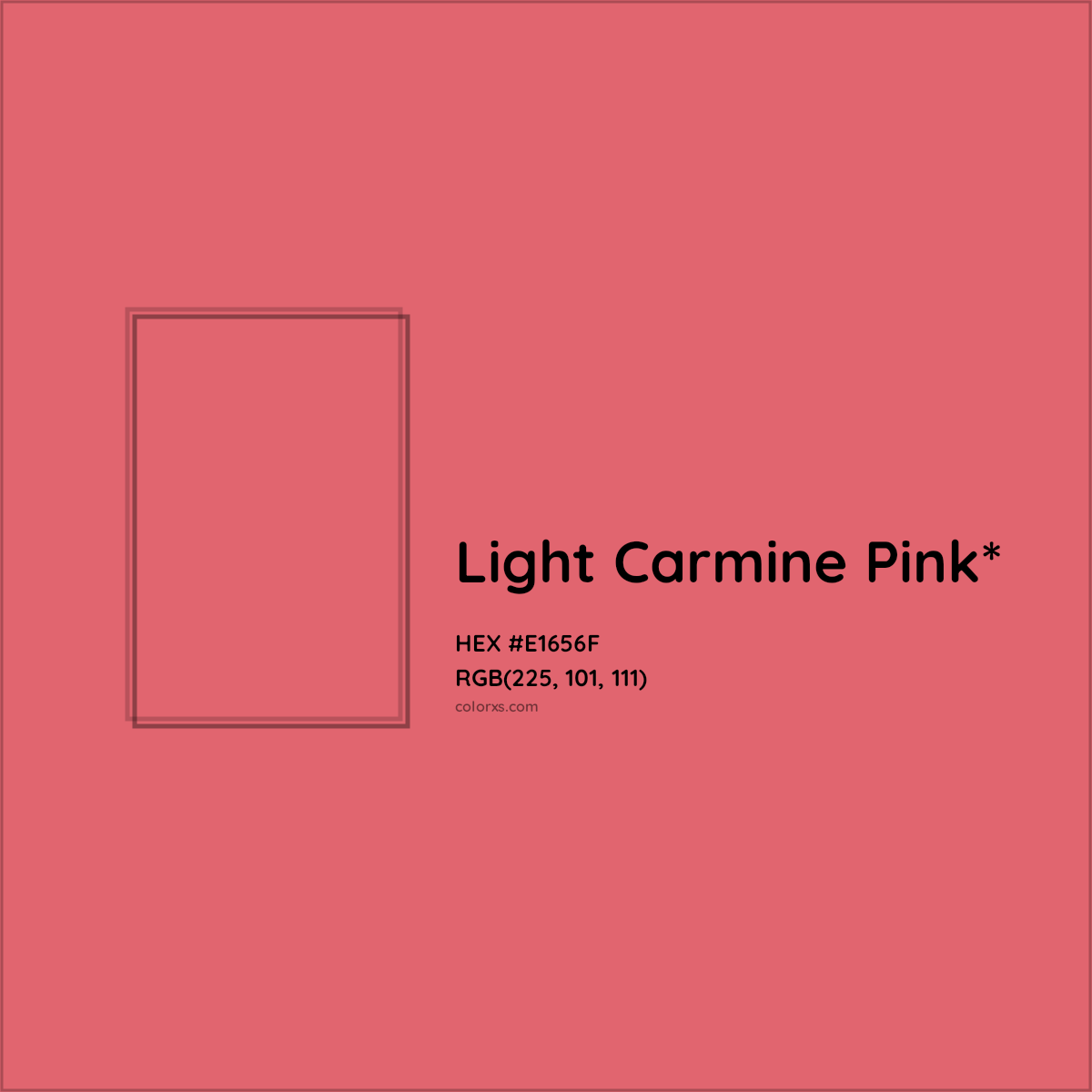 #E1656F hex color. RGB, RYB, CMYK, HSL, HSV codes and color conversions. Matching color names, palettes, paints.