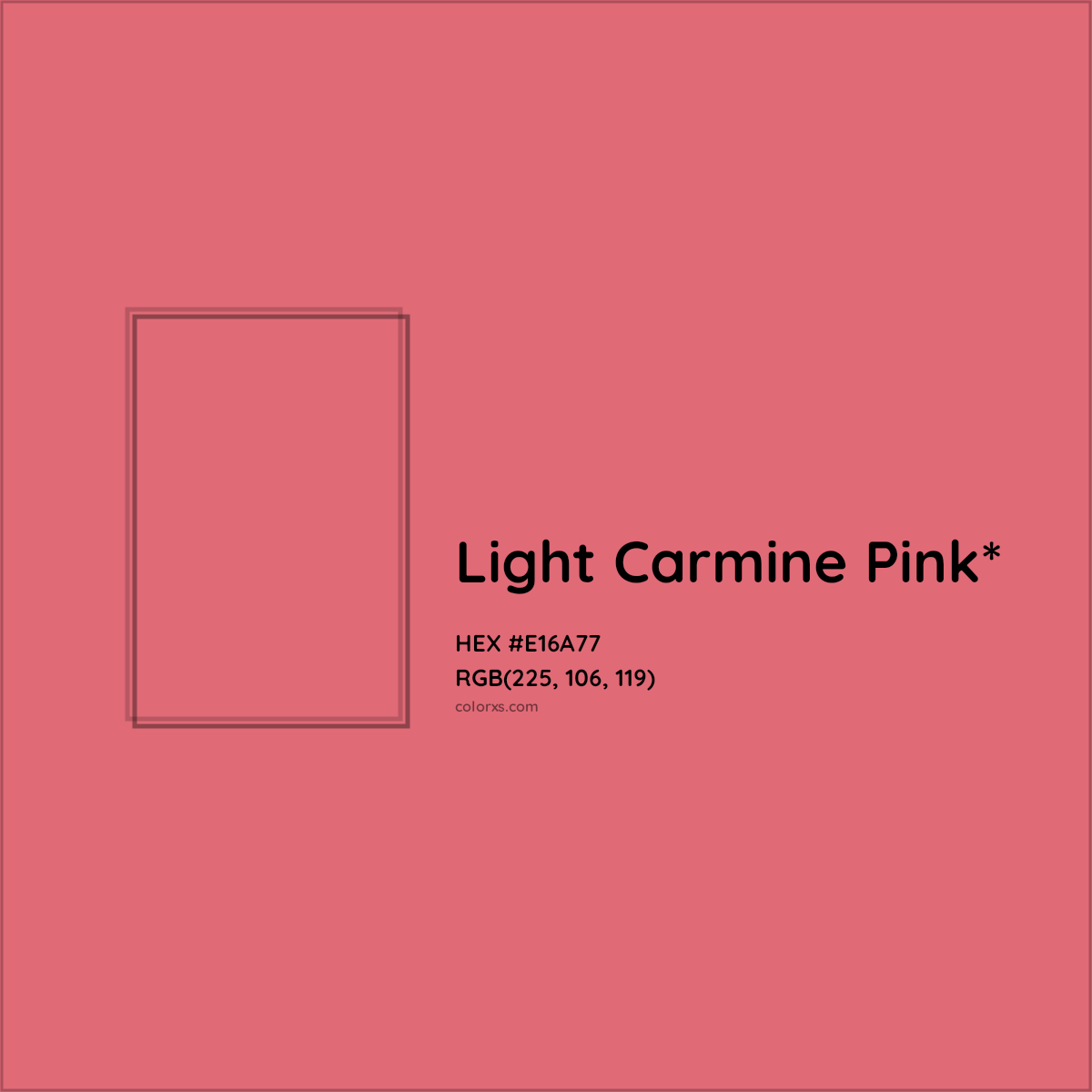#E16A77 hex color. RGB, RYB, CMYK, HSL, HSV codes and color conversions. Matching color names, palettes, paints.