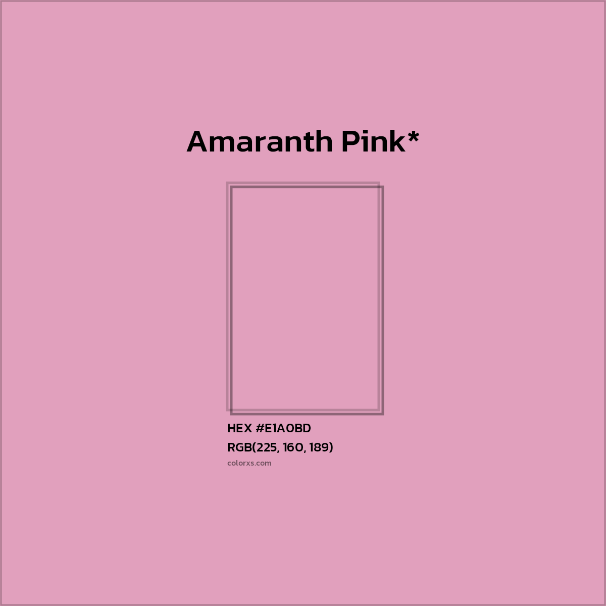 #E1A0BD hex color. RGB, RYB, CMYK, HSL, HSV codes and color conversions. Matching color names, palettes, paints.