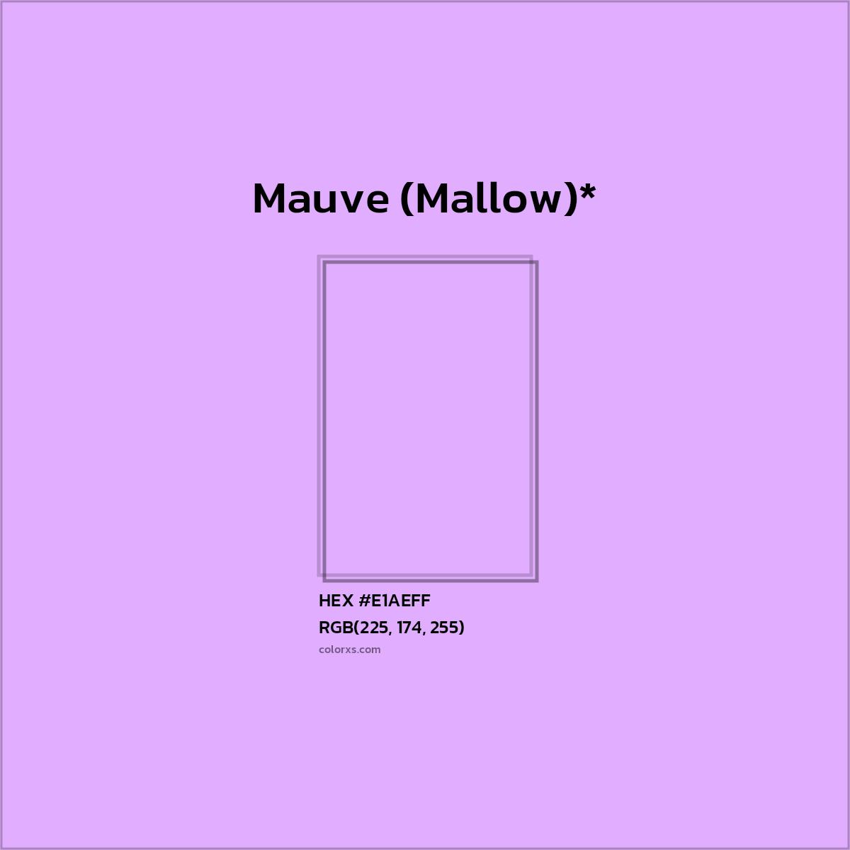 #E1AEFF hex color. RGB, RYB, CMYK, HSL, HSV codes and color conversions. Matching color names, palettes, paints.