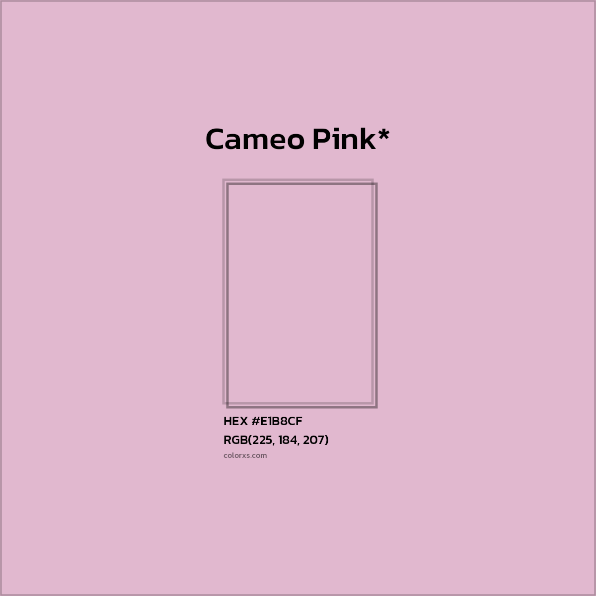#E1B8CF hex color. RGB, RYB, CMYK, HSL, HSV codes and color conversions. Matching color names, palettes, paints.