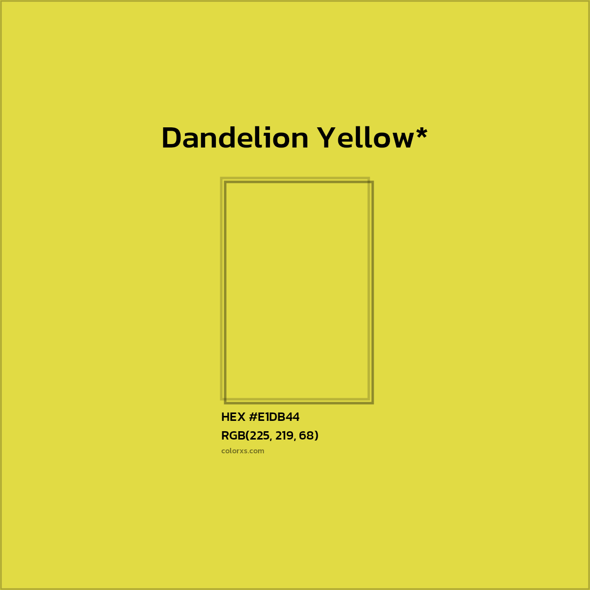 #E1DB44 hex color. RGB, RYB, CMYK, HSL, HSV codes and color conversions. Matching color names, palettes, paints.