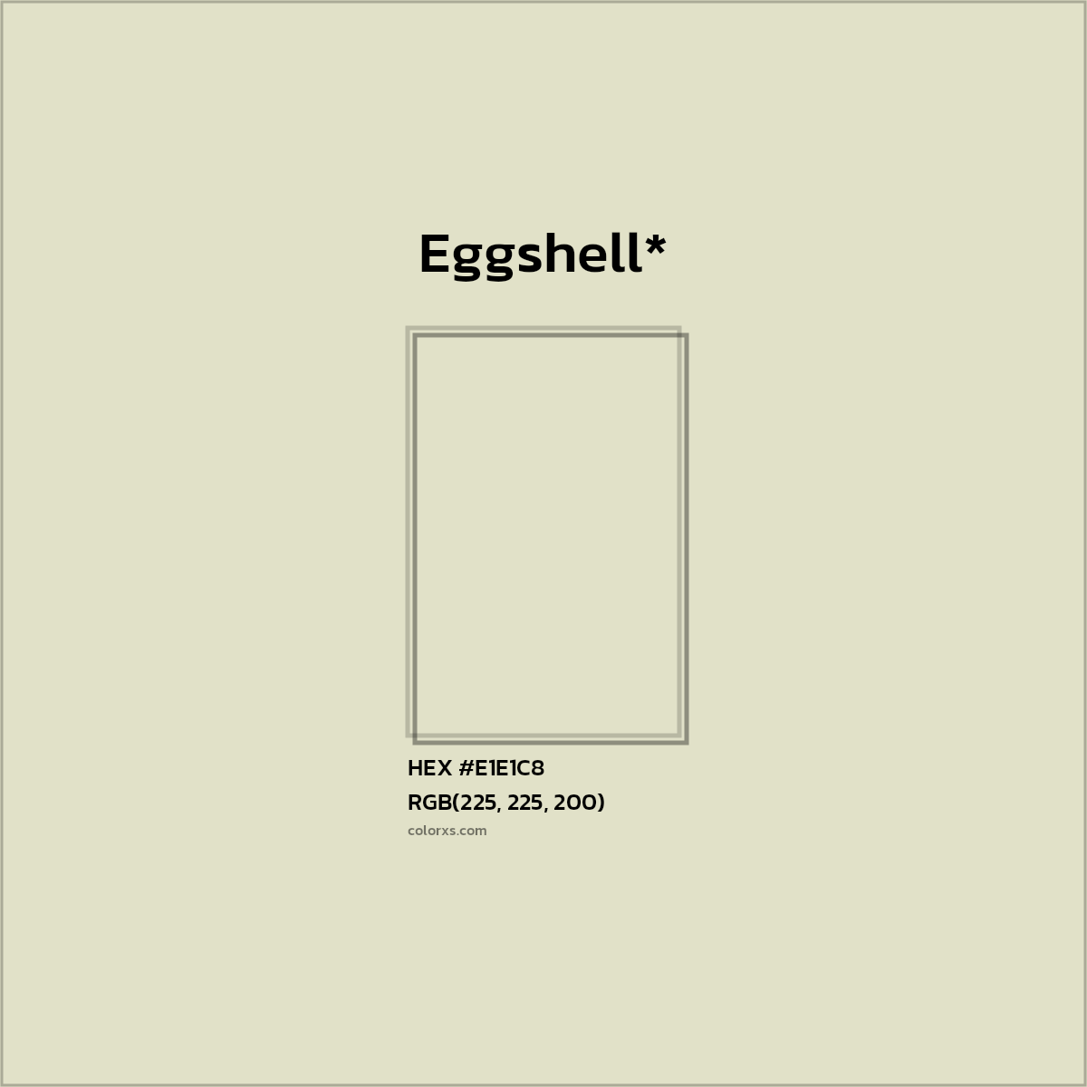 #E1E1C8 hex color. RGB, RYB, CMYK, HSL, HSV codes and color conversions. Matching color names, palettes, paints.
