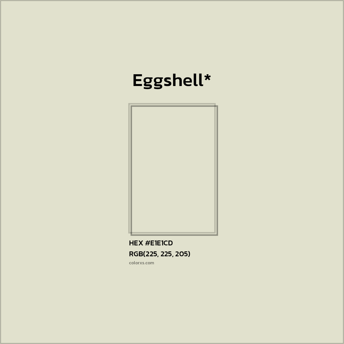 #E1E1CD hex color. RGB, RYB, CMYK, HSL, HSV codes and color conversions. Matching color names, palettes, paints.