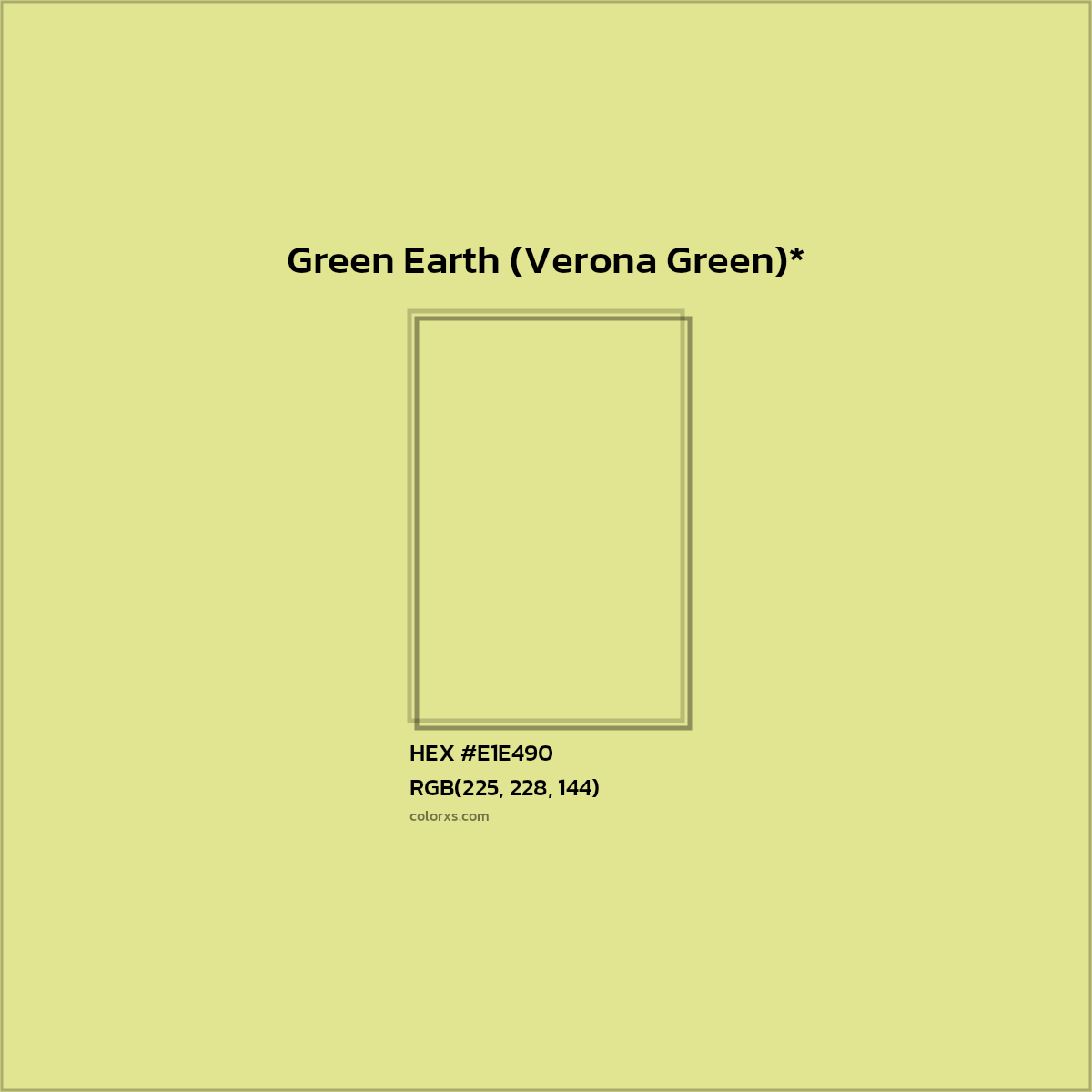 #E1E490 hex color. RGB, RYB, CMYK, HSL, HSV codes and color conversions. Matching color names, palettes, paints.