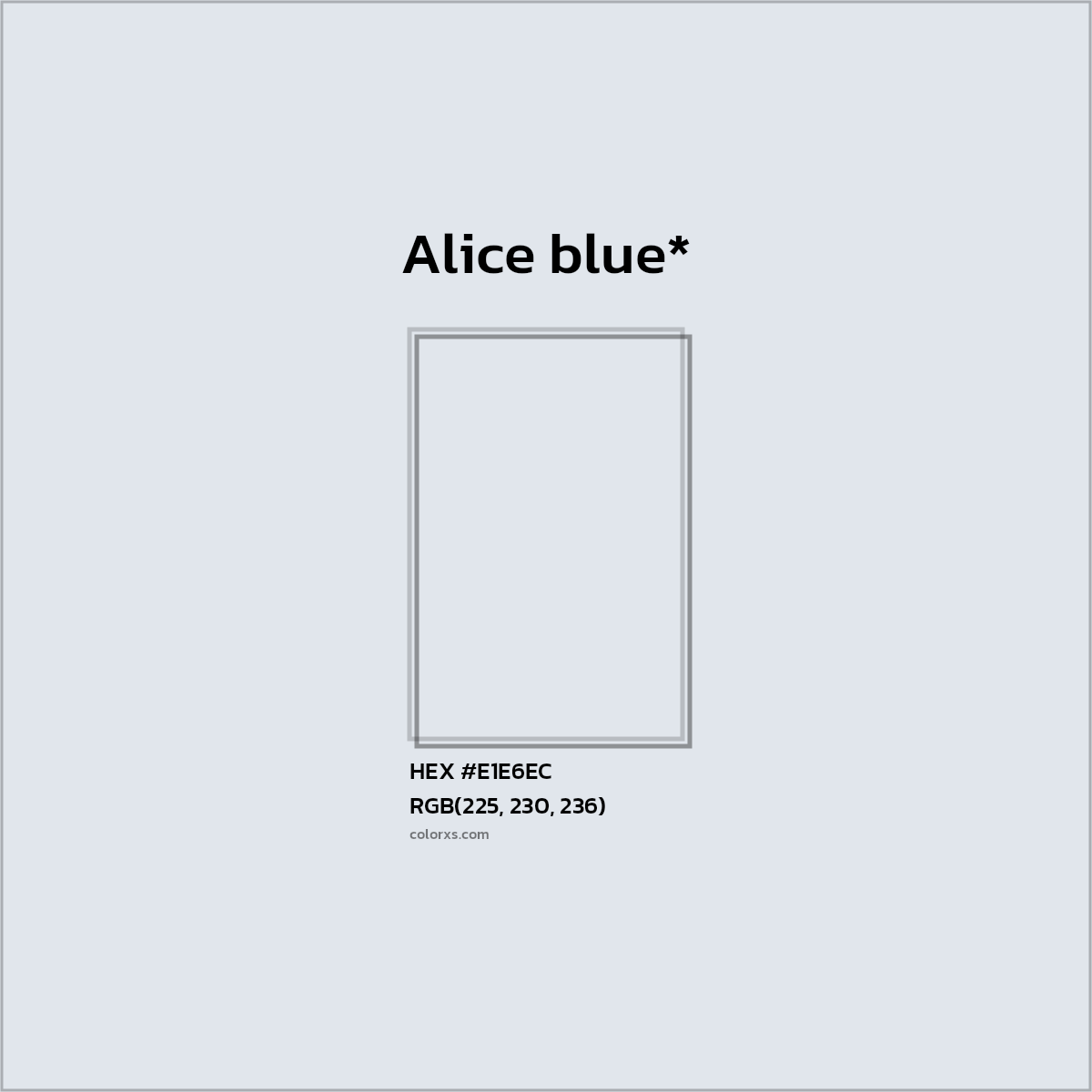 #E1E6EC hex color. RGB, RYB, CMYK, HSL, HSV codes and color conversions. Matching color names, palettes, paints.