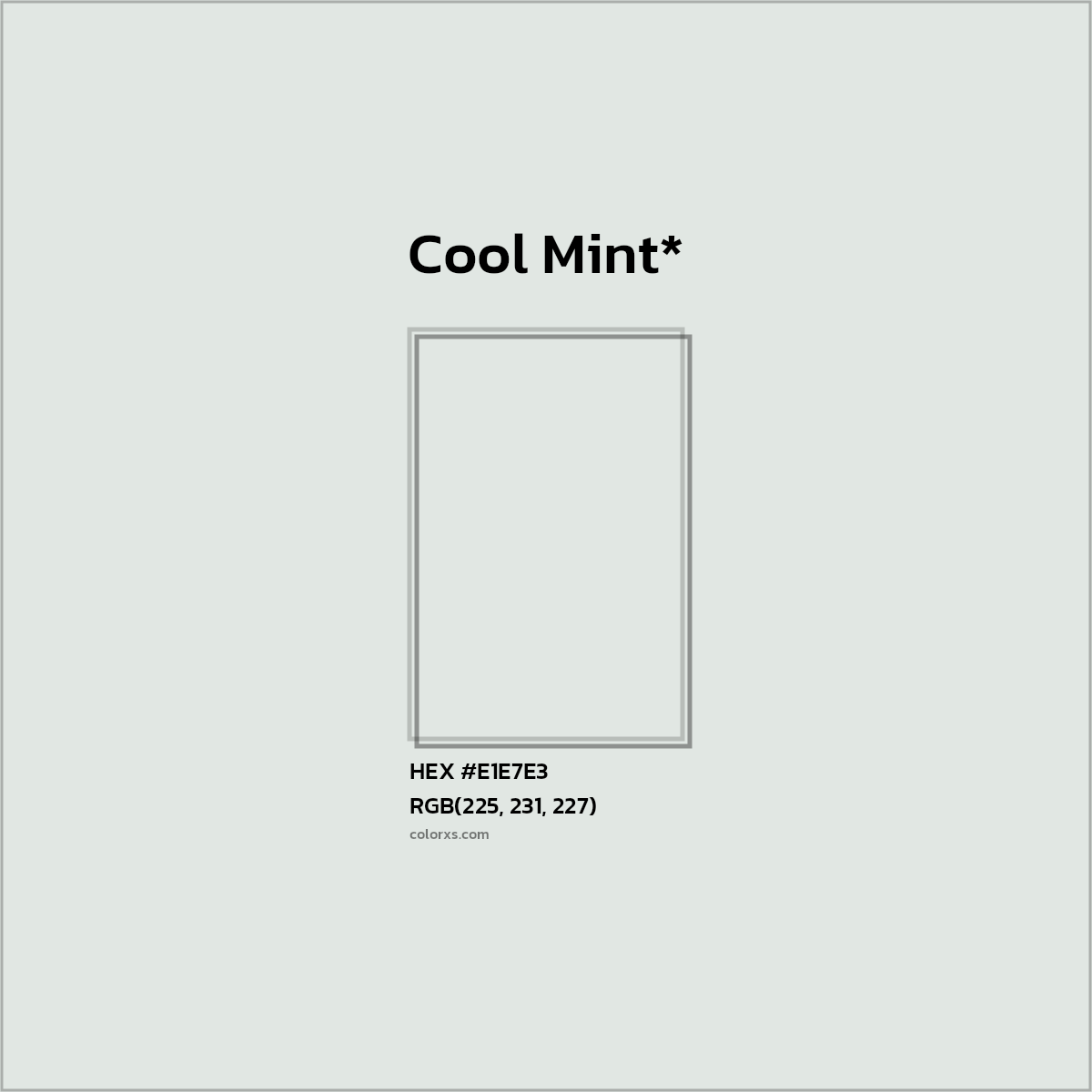 #E1E7E3 hex color. RGB, RYB, CMYK, HSL, HSV codes and color conversions. Matching color names, palettes, paints.