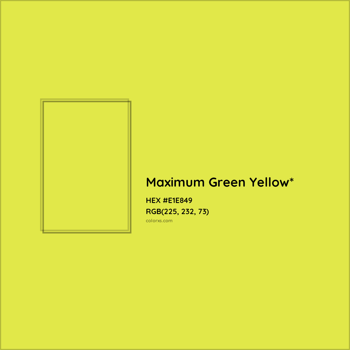 #E1E849 hex color. RGB, RYB, CMYK, HSL, HSV codes and color conversions. Matching color names, palettes, paints.
