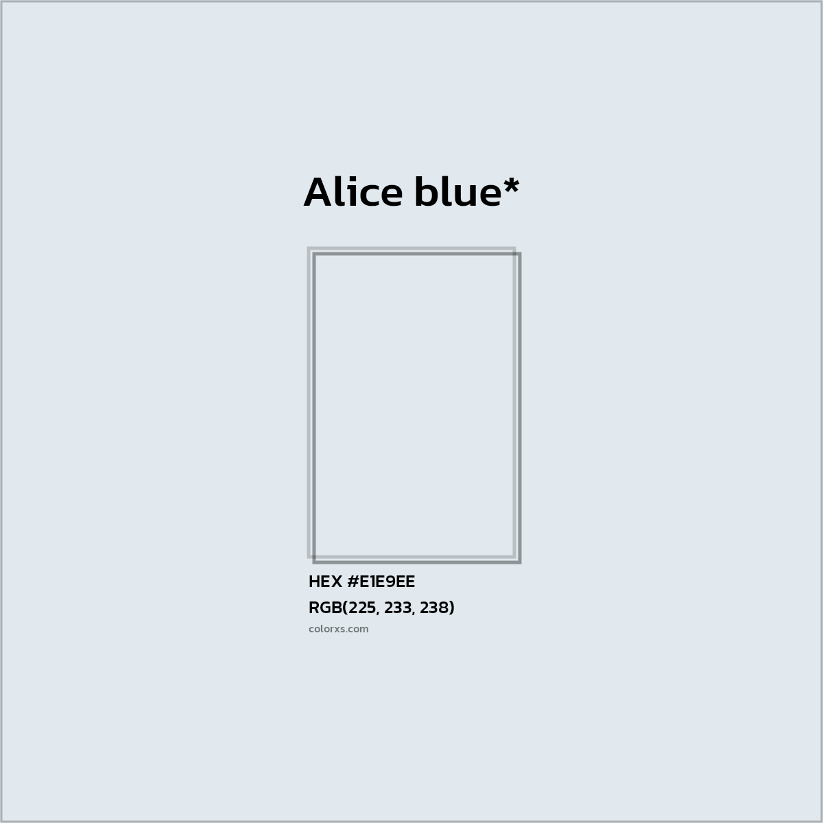 #E1E9EE hex color. RGB, RYB, CMYK, HSL, HSV codes and color conversions. Matching color names, palettes, paints.