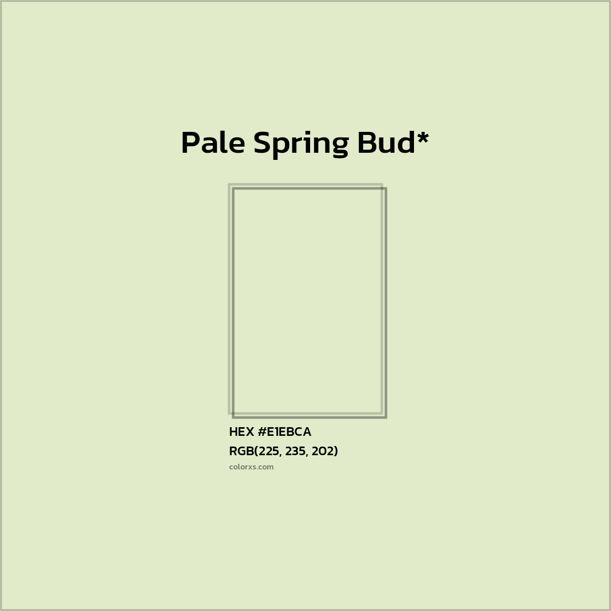 #E1EBCA hex color. RGB, RYB, CMYK, HSL, HSV codes and color conversions. Matching color names, palettes, paints.