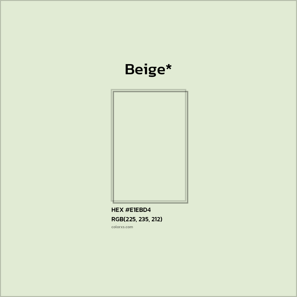 #E1EBD4 hex color. RGB, RYB, CMYK, HSL, HSV codes and color conversions. Matching color names, palettes, paints.