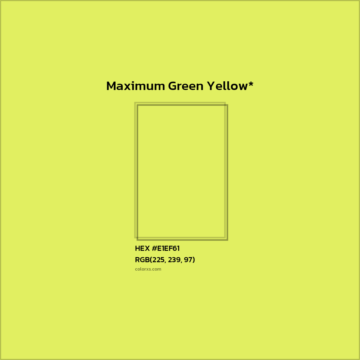 #E1EF61 hex color. RGB, RYB, CMYK, HSL, HSV codes and color conversions. Matching color names, palettes, paints.