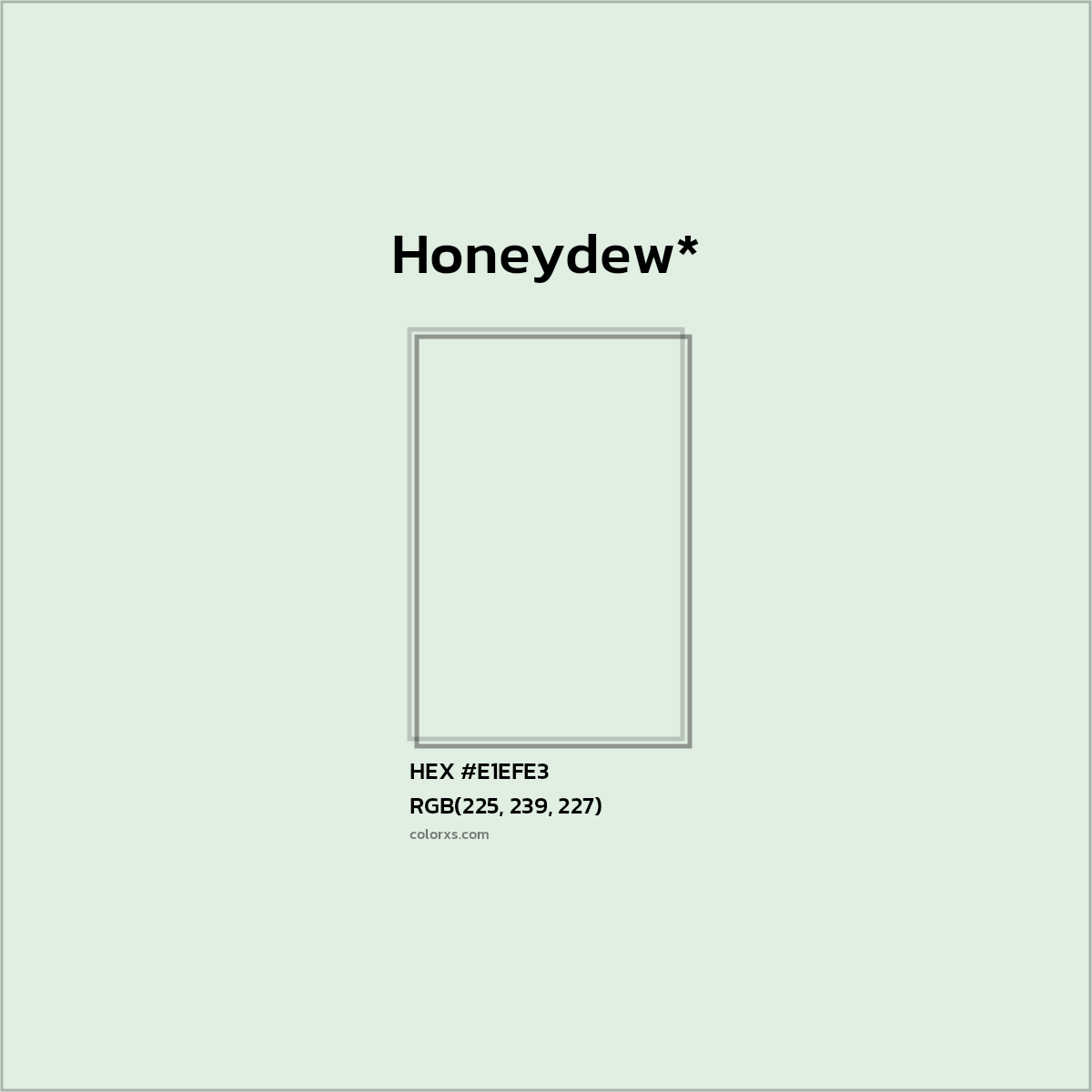 #E1EFE3 hex color. RGB, RYB, CMYK, HSL, HSV codes and color conversions. Matching color names, palettes, paints.