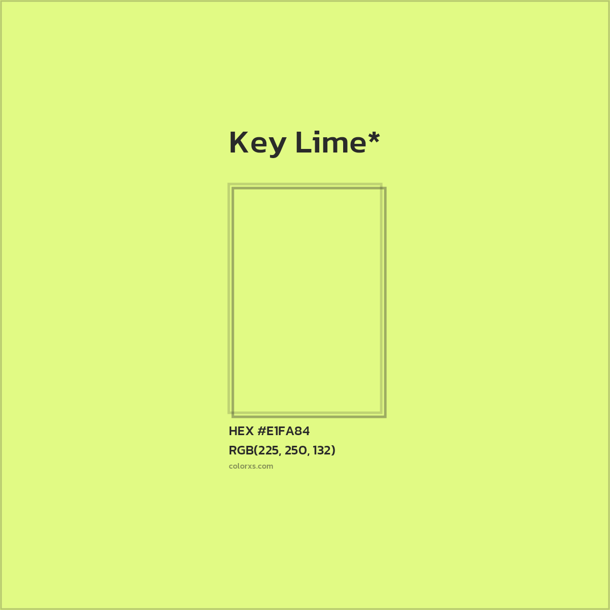 #E1FA84 hex color. RGB, RYB, CMYK, HSL, HSV codes and color conversions. Matching color names, palettes, paints.