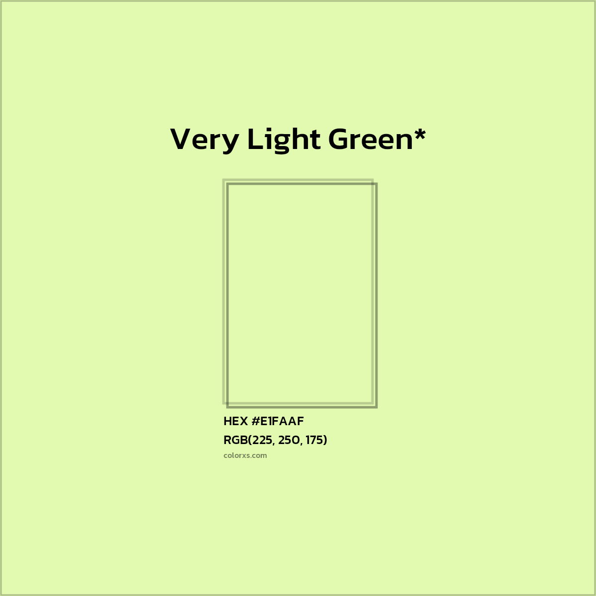 #E1FAAF hex color. RGB, RYB, CMYK, HSL, HSV codes and color conversions. Matching color names, palettes, paints.