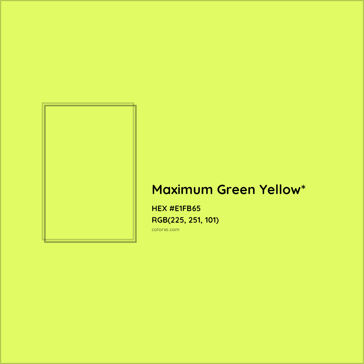 #E1FB65 hex color. RGB, RYB, CMYK, HSL, HSV codes and color conversions. Matching color names, palettes, paints.