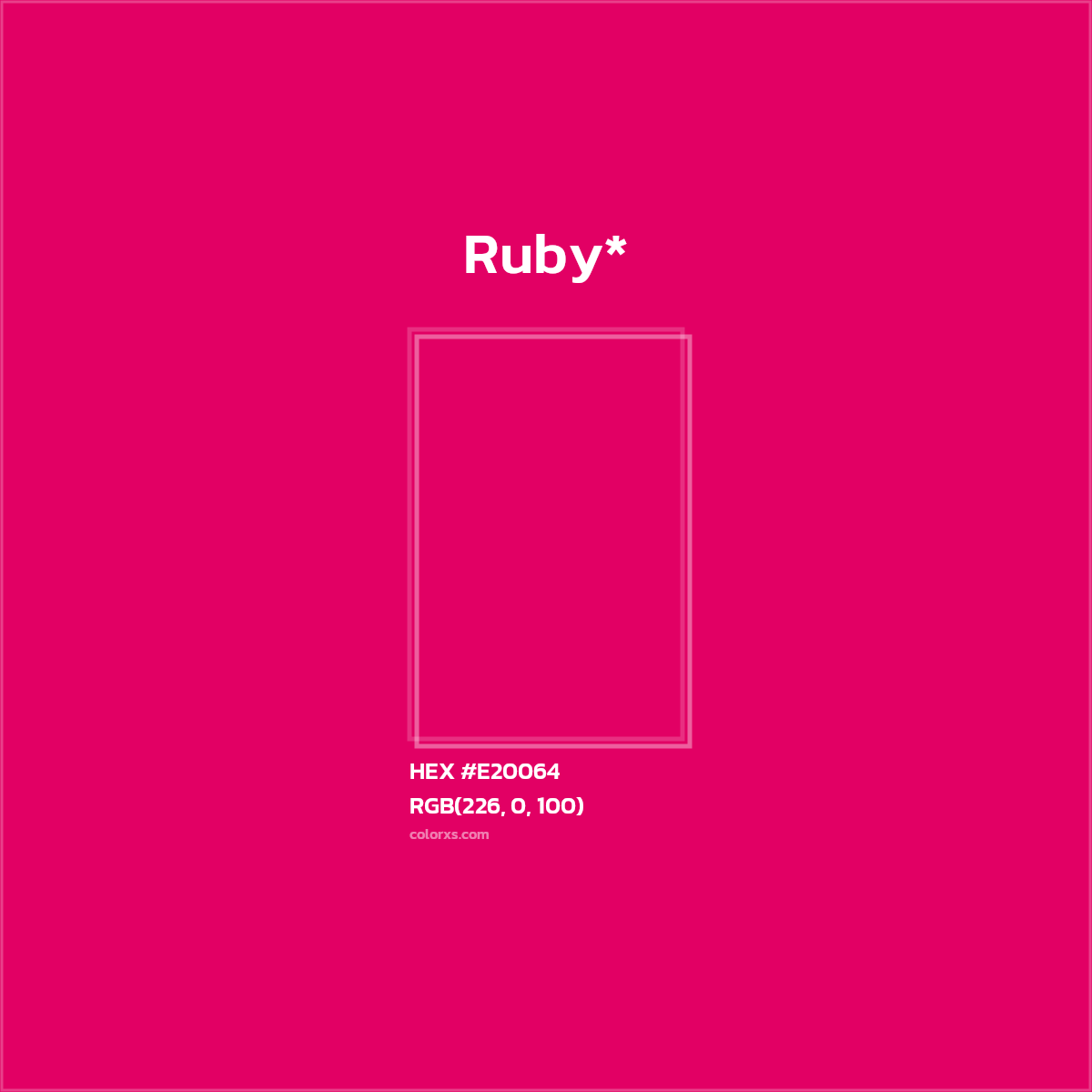 #E20064 hex color. RGB, RYB, CMYK, HSL, HSV codes and color conversions. Matching color names, palettes, paints.