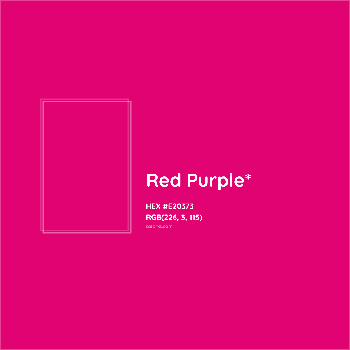 #E20373 hex color. RGB, RYB, CMYK, HSL, HSV codes and color conversions. Matching color names, palettes, paints.