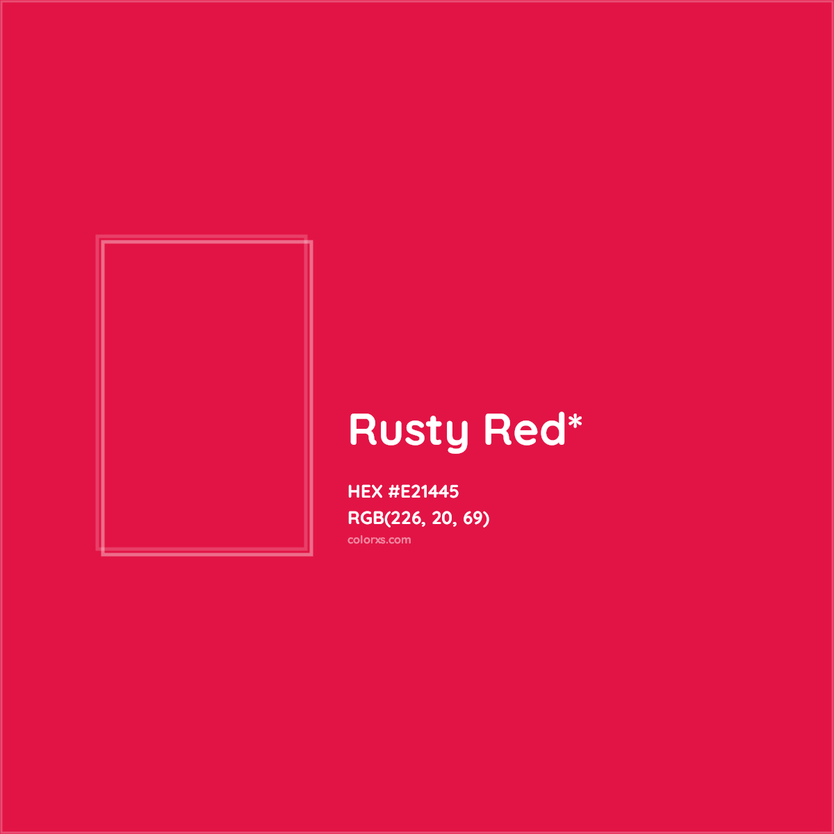#E21445 hex color. RGB, RYB, CMYK, HSL, HSV codes and color conversions. Matching color names, palettes, paints.