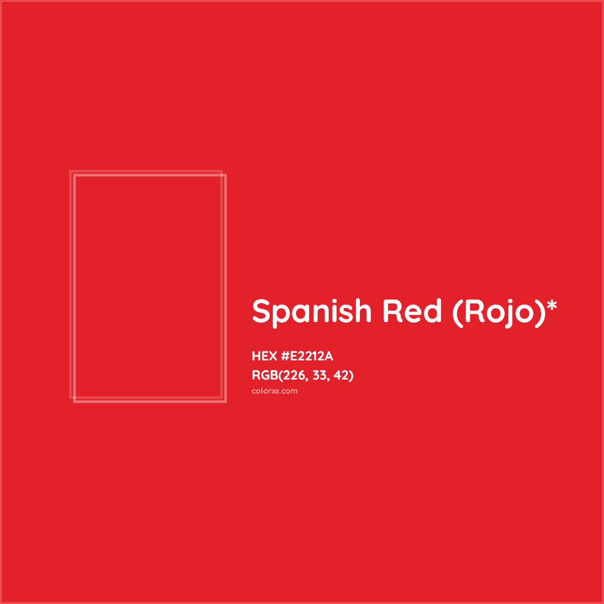 #E2212A hex color. RGB, RYB, CMYK, HSL, HSV codes and color conversions. Matching color names, palettes, paints.