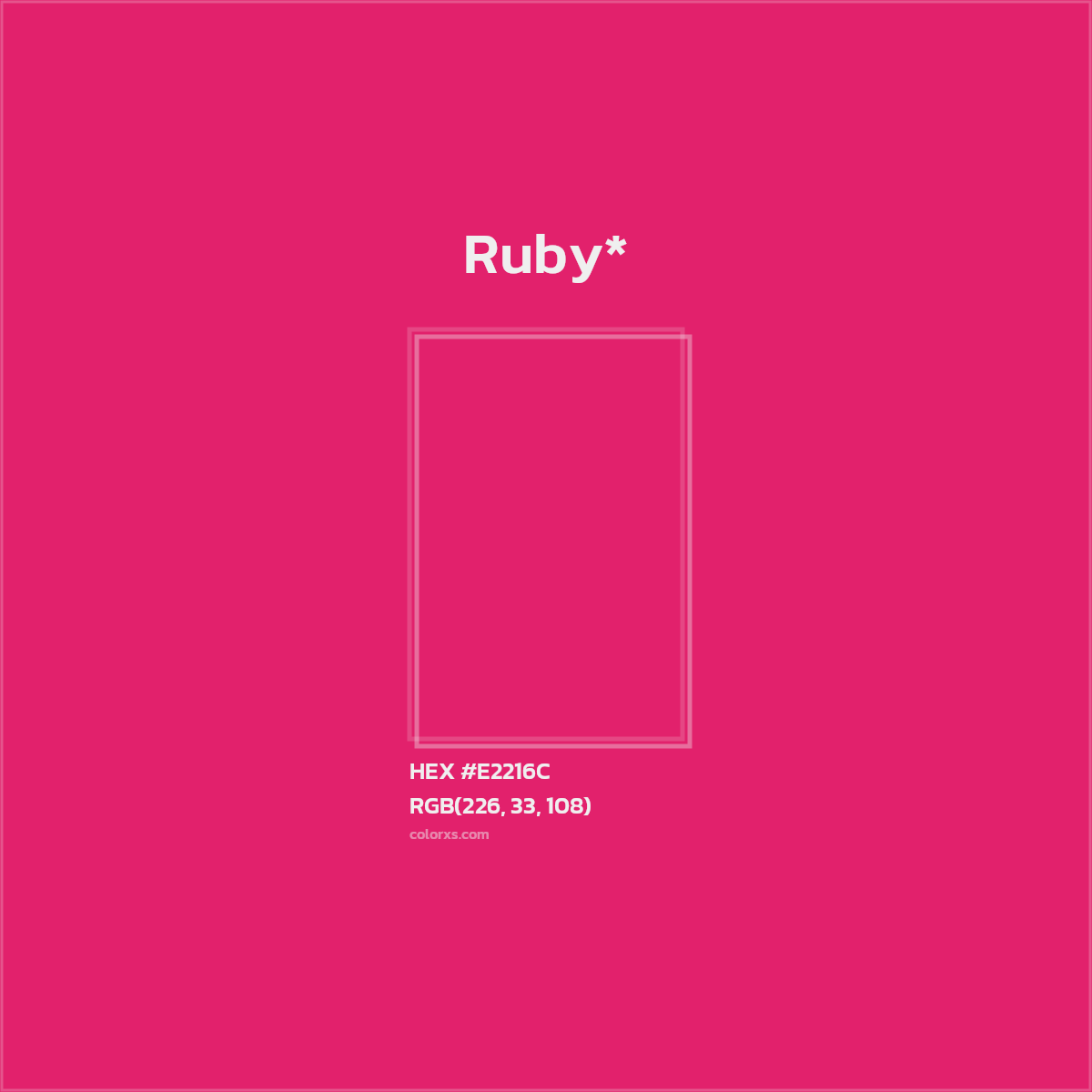 #E2216C hex color. RGB, RYB, CMYK, HSL, HSV codes and color conversions. Matching color names, palettes, paints.