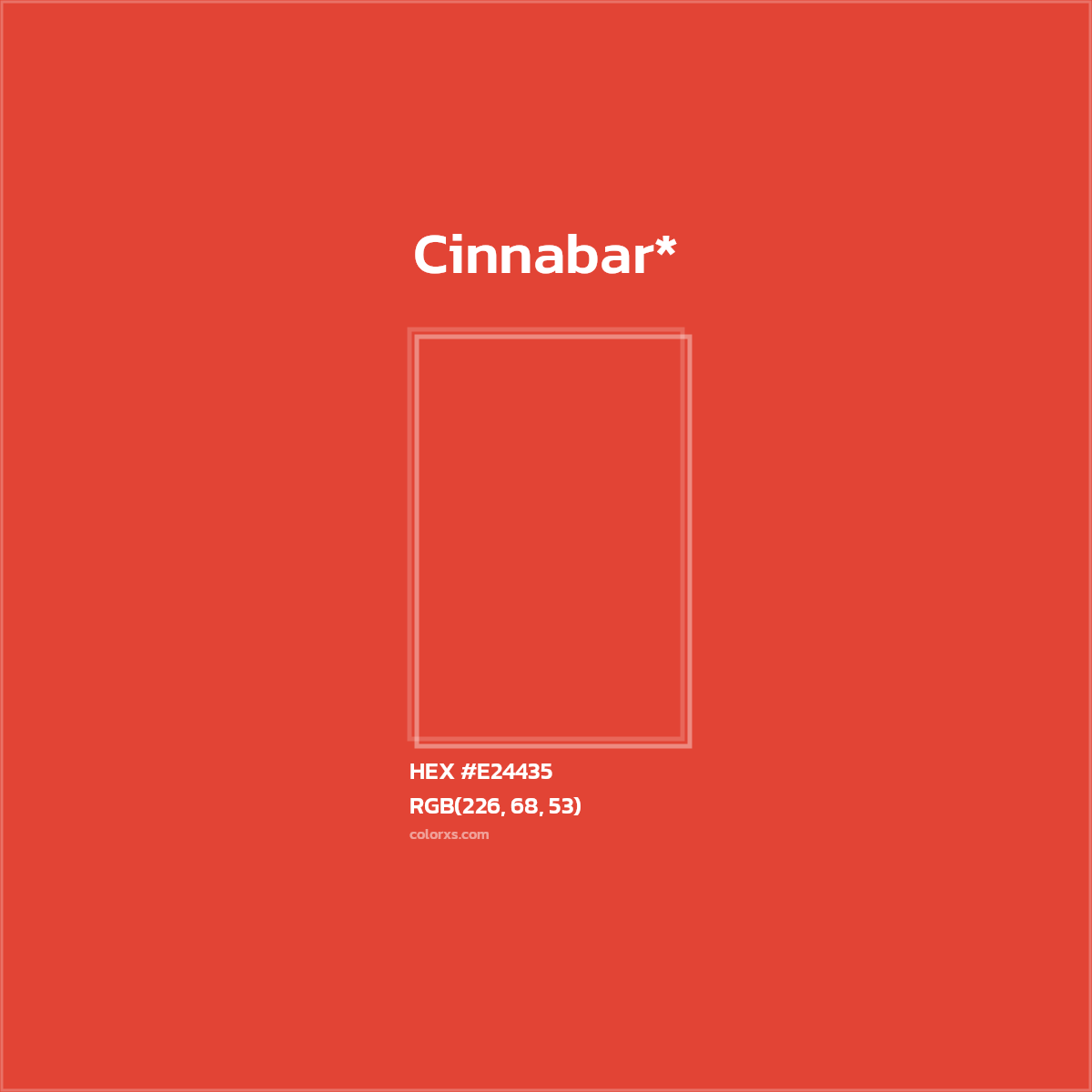 #E24435 hex color. RGB, RYB, CMYK, HSL, HSV codes and color conversions. Matching color names, palettes, paints.