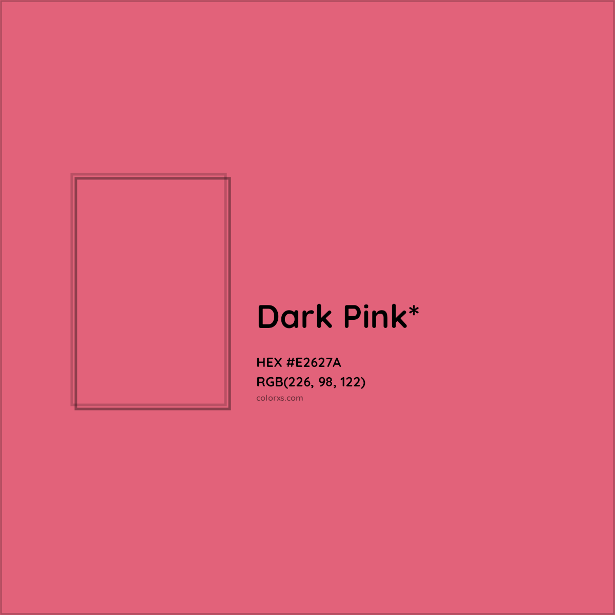 #E2627A hex color. RGB, RYB, CMYK, HSL, HSV codes and color conversions. Matching color names, palettes, paints.