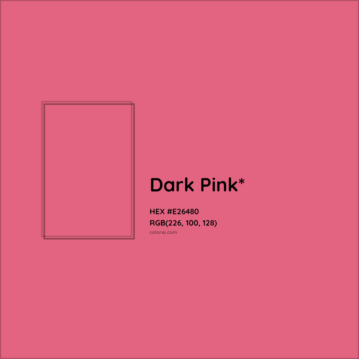 #E26480 hex color. RGB, RYB, CMYK, HSL, HSV codes and color conversions. Matching color names, palettes, paints.