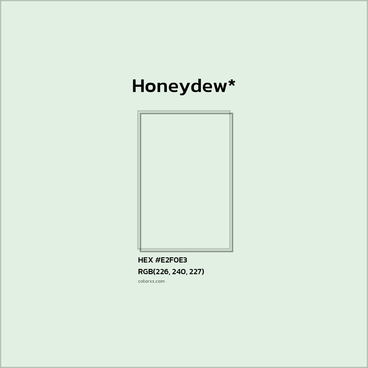 #E2F0E3 hex color. RGB, RYB, CMYK, HSL, HSV codes and color conversions. Matching color names, palettes, paints.