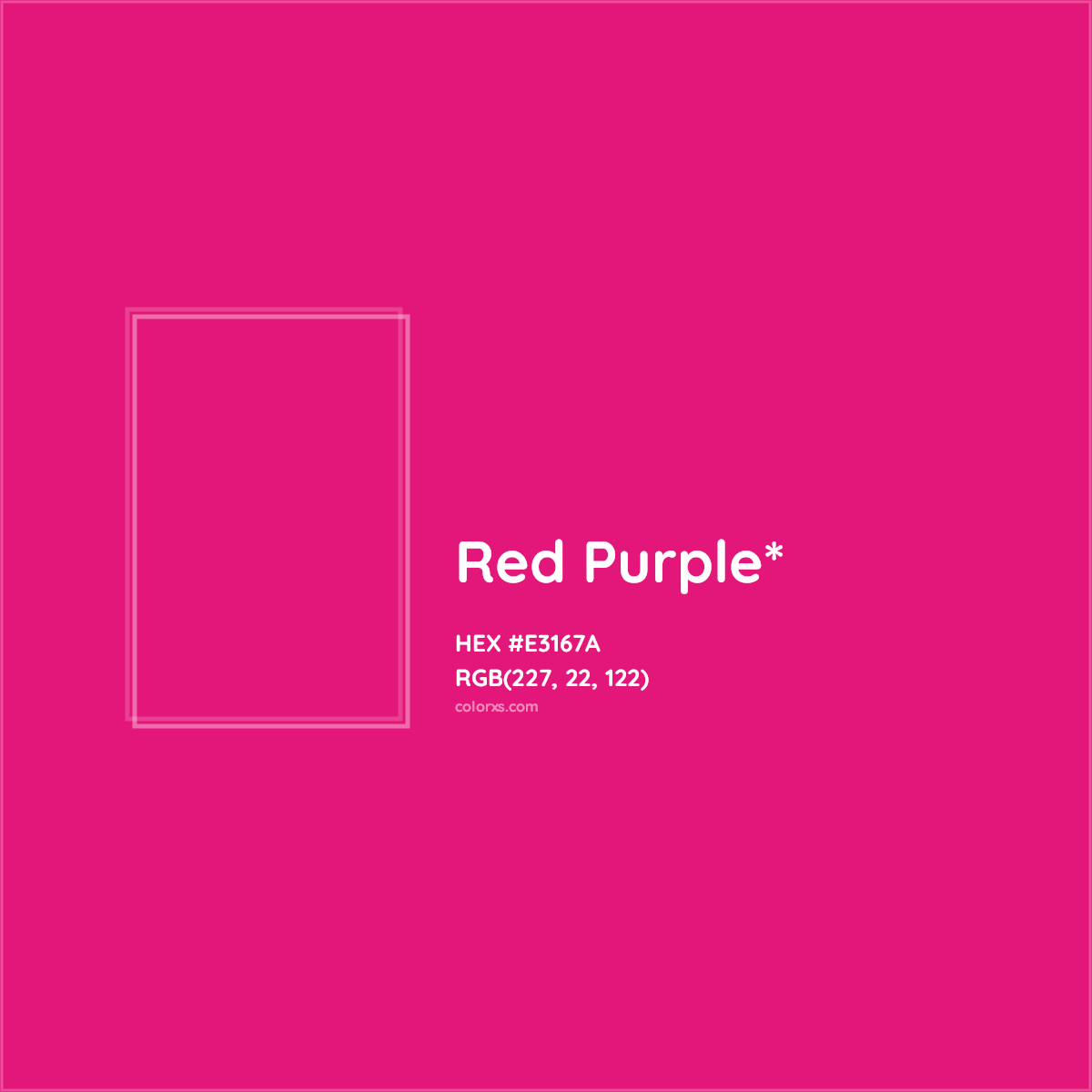 #E3167A hex color. RGB, RYB, CMYK, HSL, HSV codes and color conversions. Matching color names, palettes, paints.