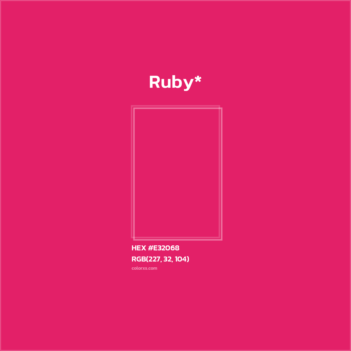 #E32068 hex color. RGB, RYB, CMYK, HSL, HSV codes and color conversions. Matching color names, palettes, paints.