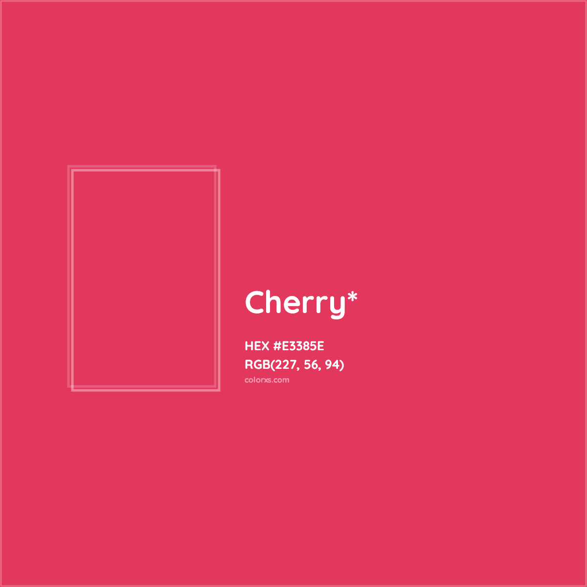 #E3385E hex color. RGB, RYB, CMYK, HSL, HSV codes and color conversions. Matching color names, palettes, paints.