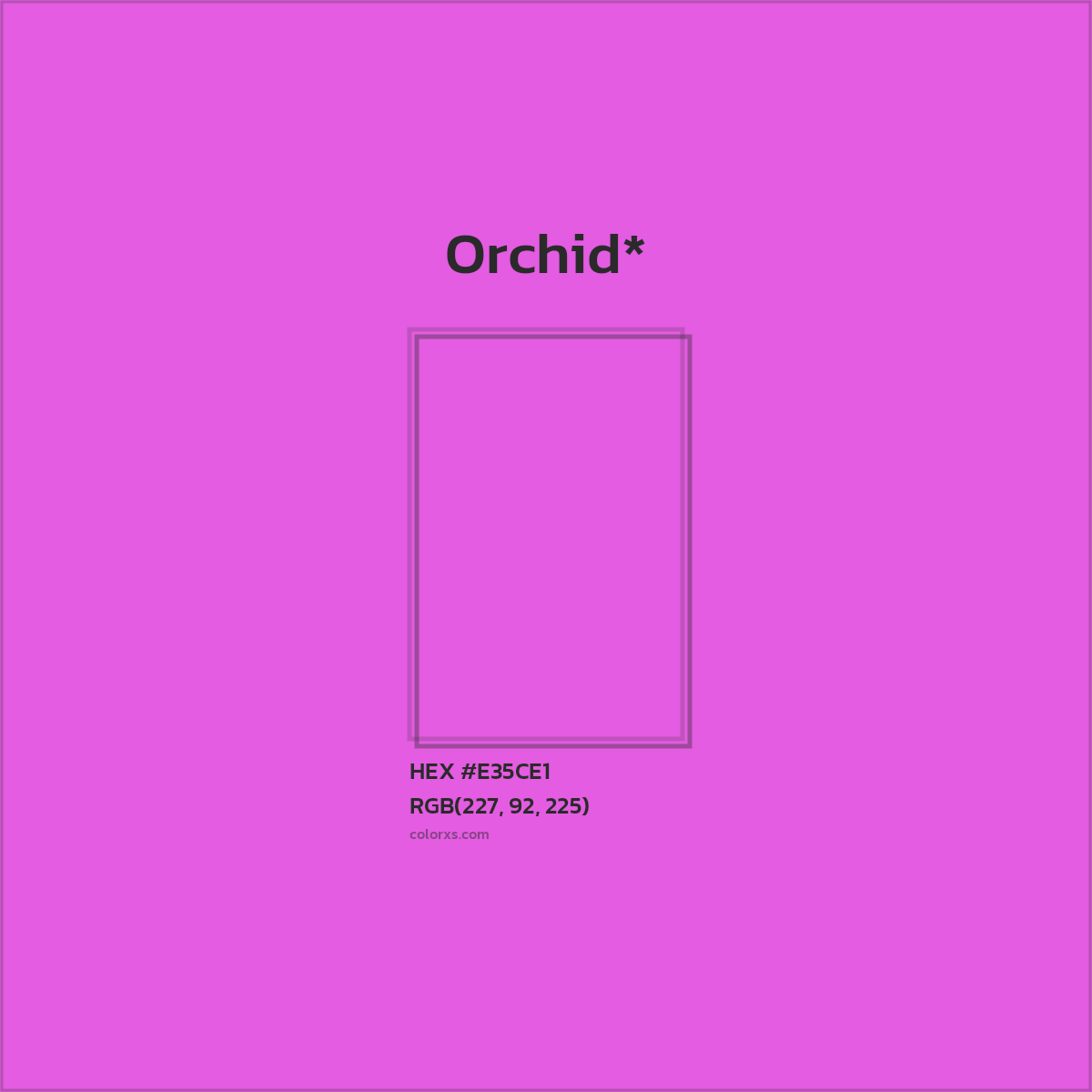 #E35CE1 hex color. RGB, RYB, CMYK, HSL, HSV codes and color conversions. Matching color names, palettes, paints.