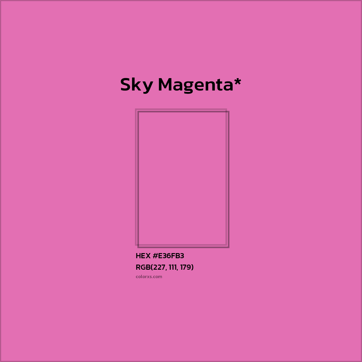 #E36FB3 hex color. RGB, RYB, CMYK, HSL, HSV codes and color conversions. Matching color names, palettes, paints.